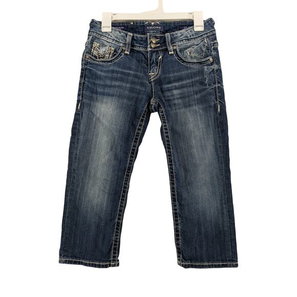 Vigoss The Chelsea Capri Jeans 1 Blue W29 L19 Thick Stitching Straight Leg Denim - Picture 2 of 12